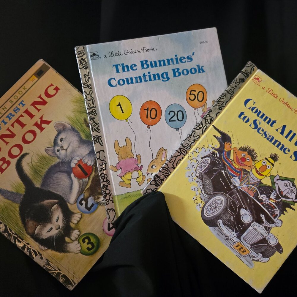 trio vintage Little Golden Books Counting Kittens Sesame Street
